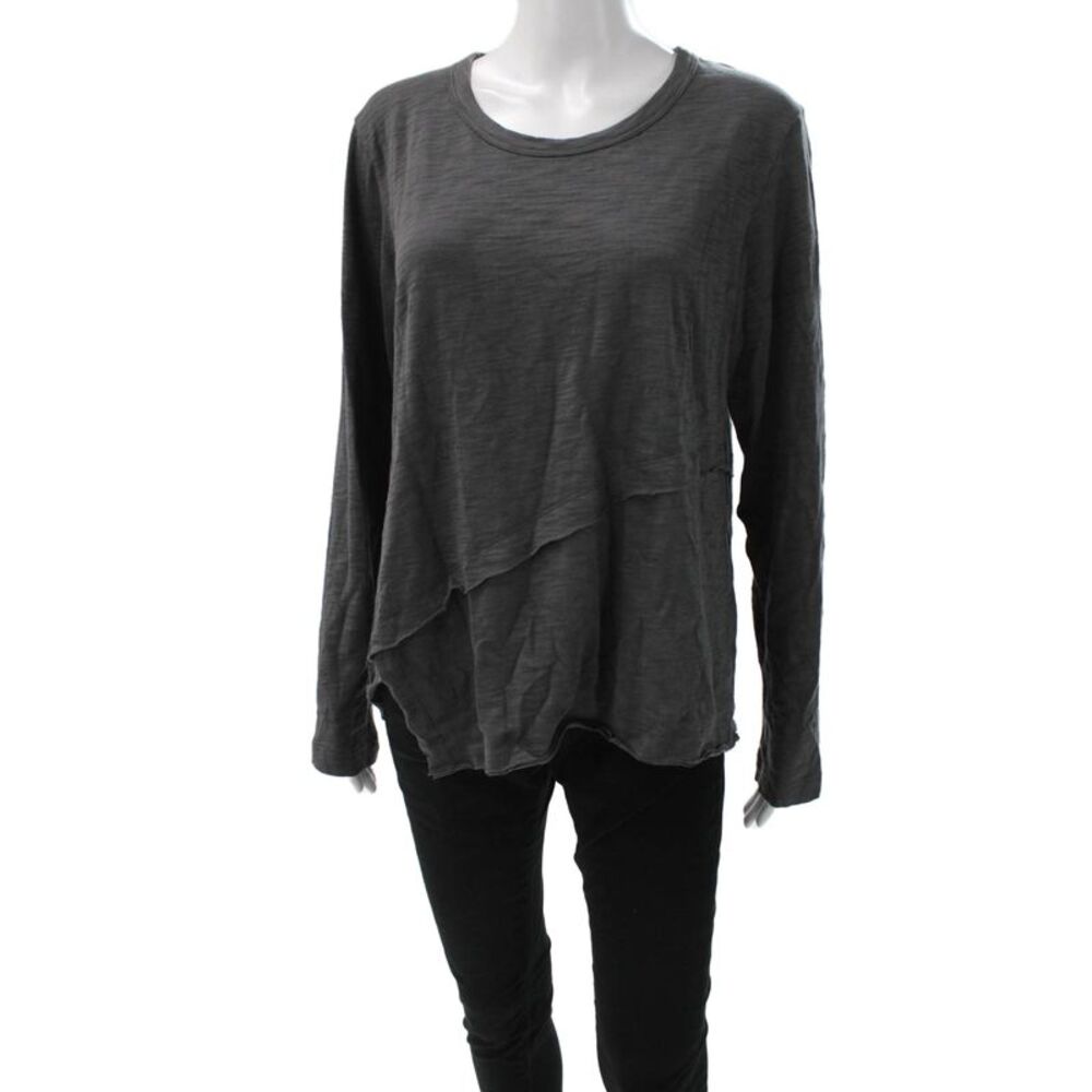 Ruti Women Dark Gray Cotton Basic Long Sleeve T-Shirt Round Neck Size M